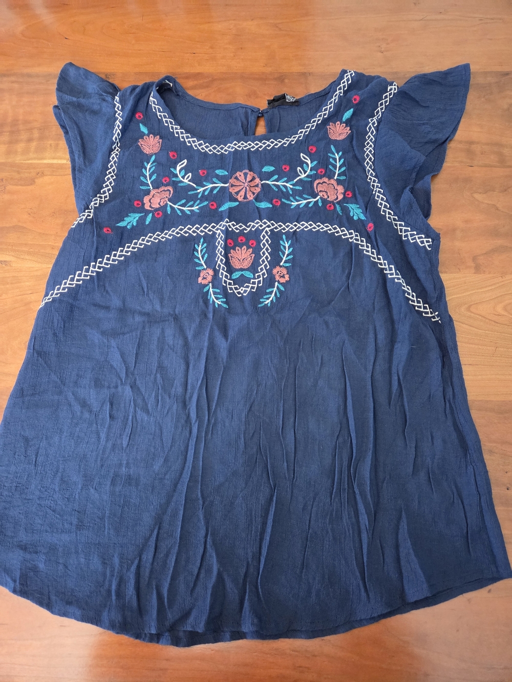Blu Pepper Navy Embroidered Floral Tunic